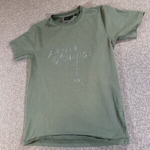 Armani Exchange M Olive Green Logo T-Shirt AX Embroidered Spellout Tee